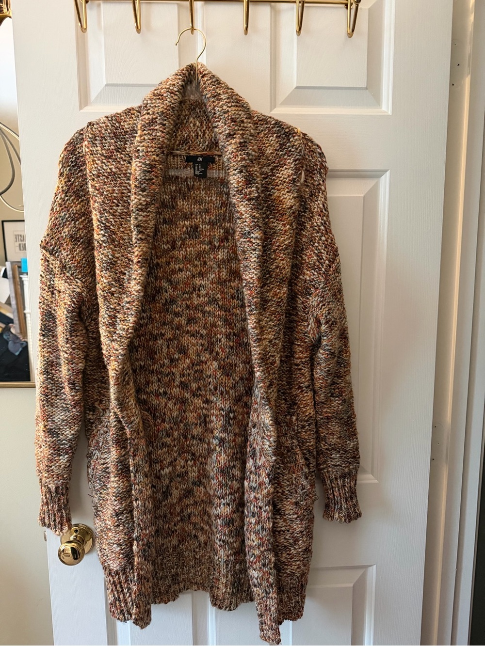 H&M Women’s Cozy Multicolor Shawl Collar Open Front Sweater Cardigan
